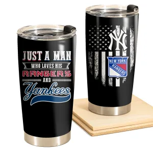 Just A Man Who Loves His New York Hockey And Baseball Tumbler