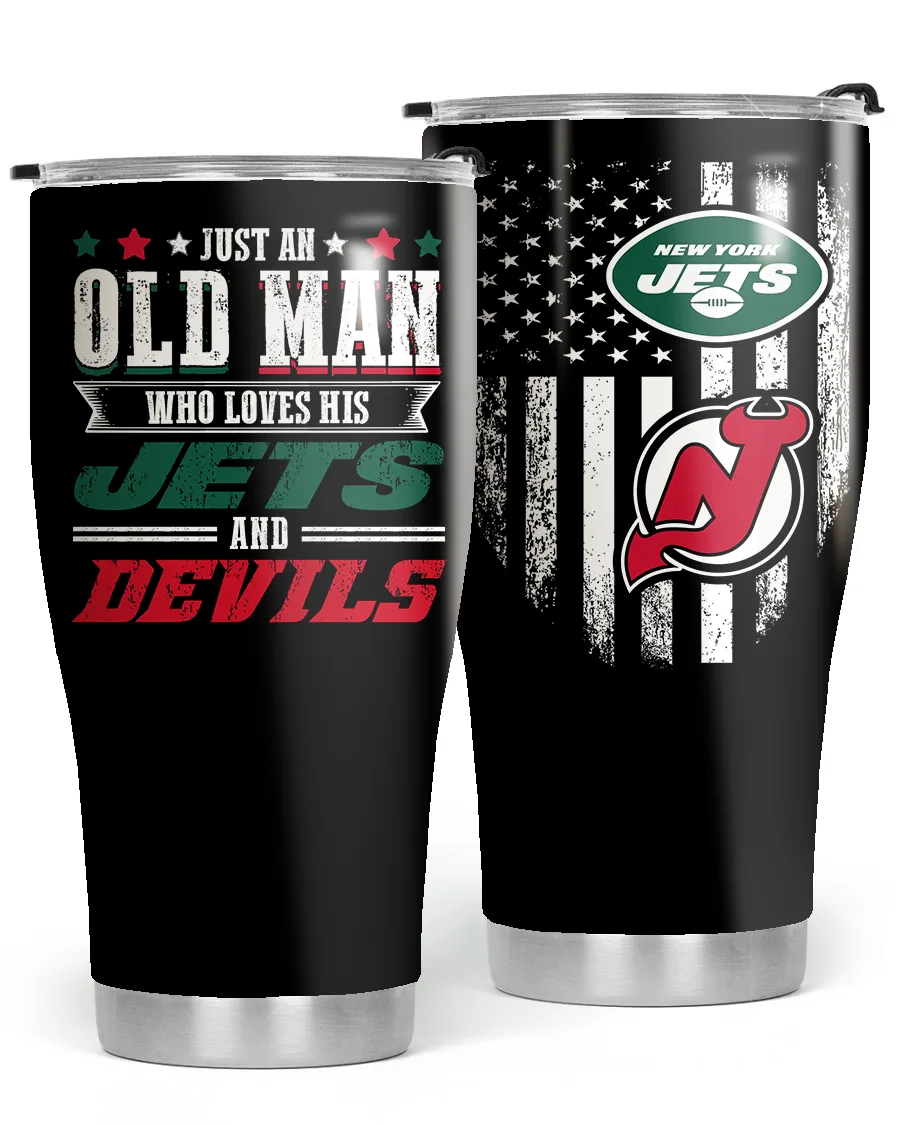Just An Old Man Who Loves His New York J Football And New Jersey Hockey Tumbler