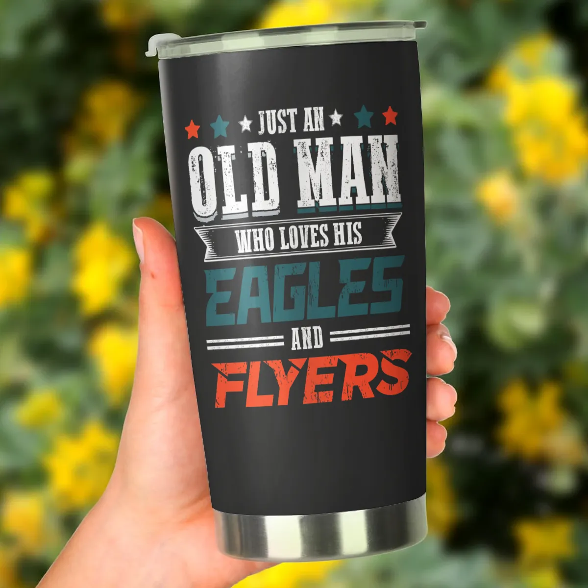 Just An Old Man Who Loves His Philadelphia Football And Hockey Tumbler