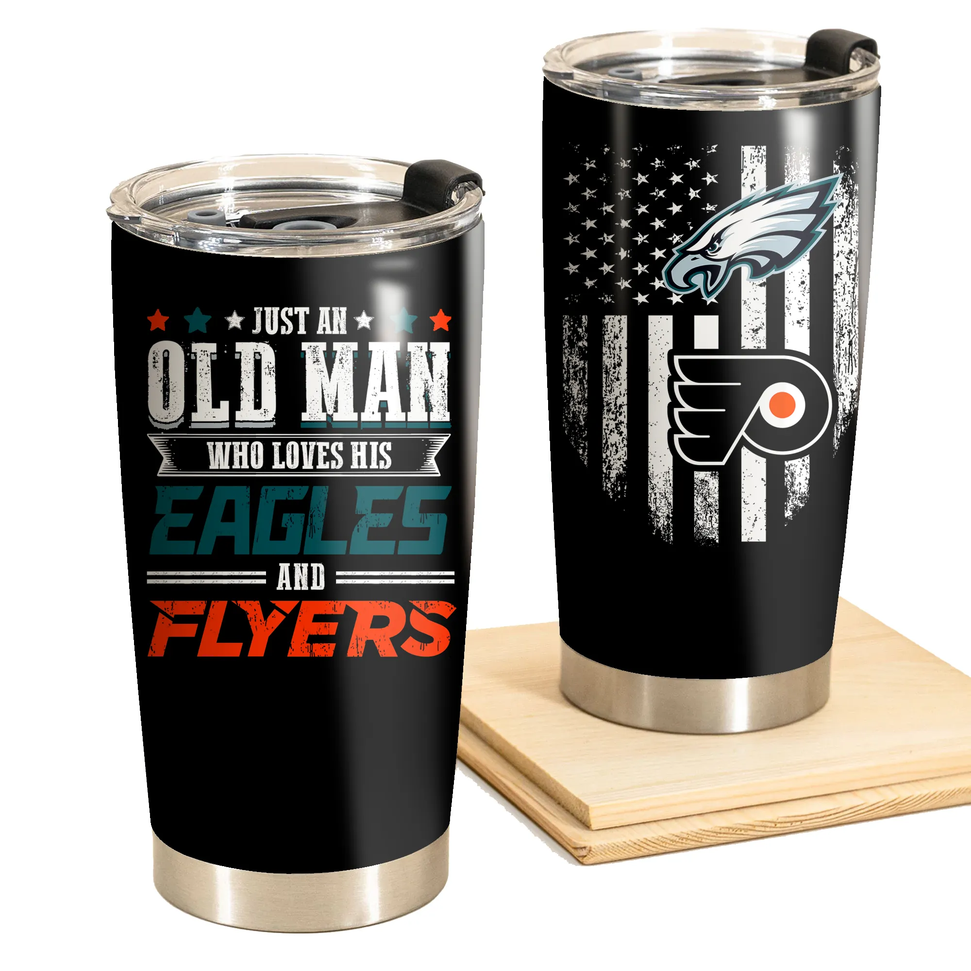 Just An Old Man Who Loves His Philadelphia Football And Hockey Tumbler