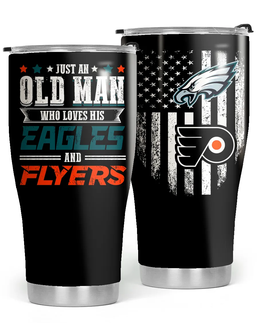 Just An Old Man Who Loves His Philadelphia Football And Hockey Tumbler