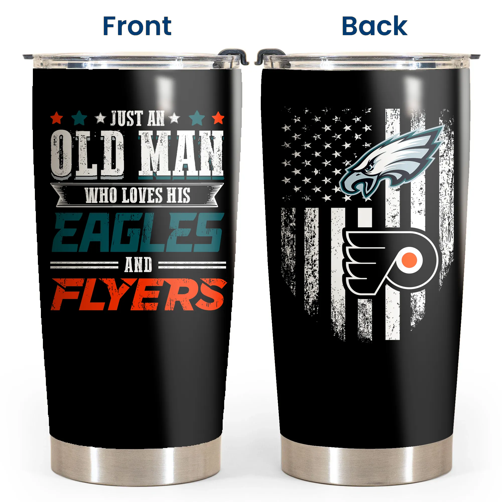 Just An Old Man Who Loves His Philadelphia Football And Hockey Tumbler