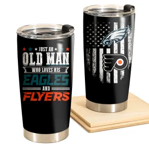 Just An Old Man Who Loves His Philadelphia Football And Hockey Tumbler