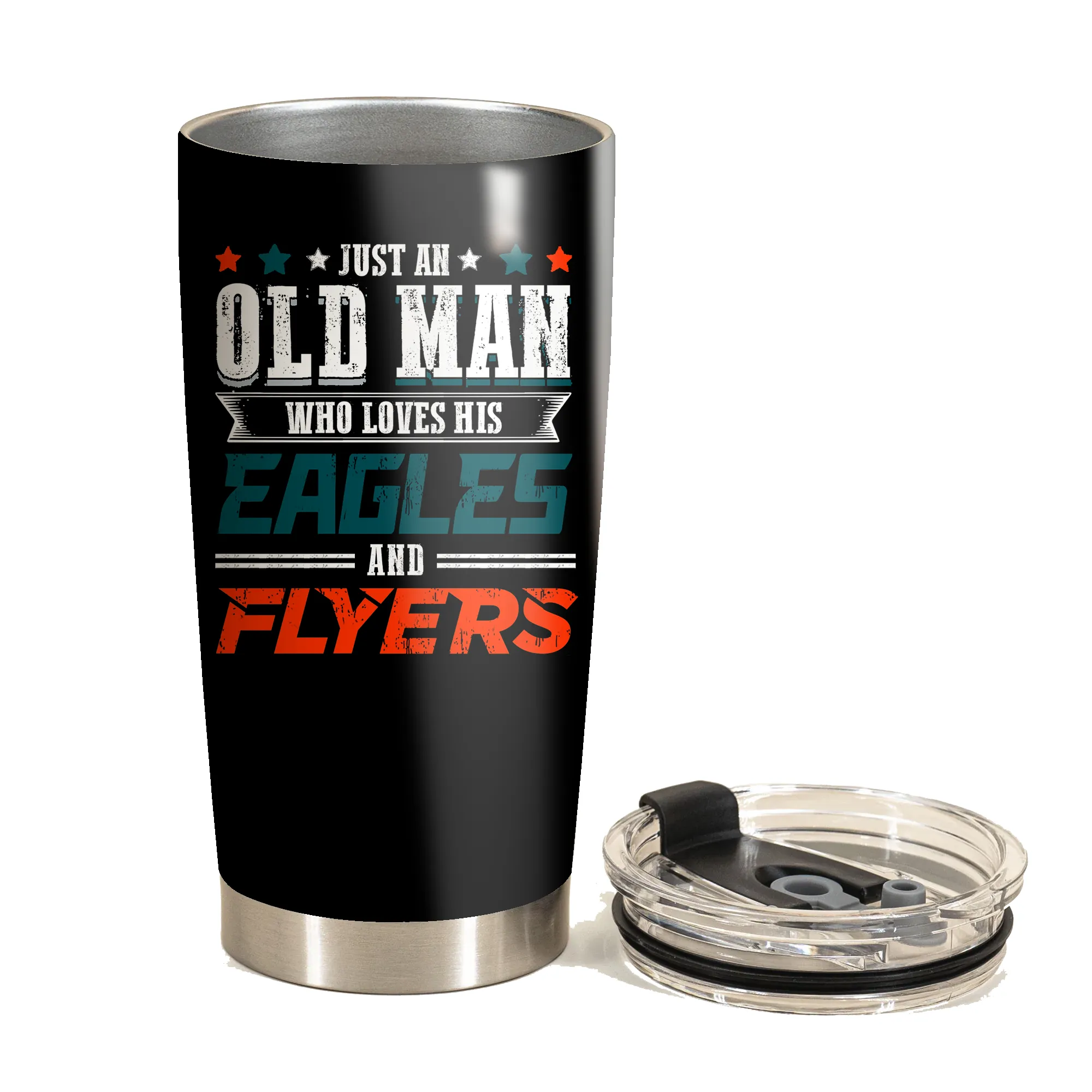 Just An Old Man Who Loves His Philadelphia Football And Hockey Tumbler