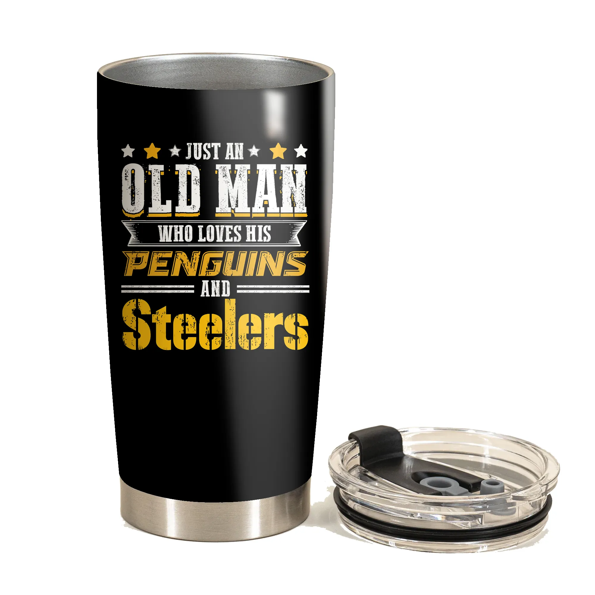 Just An Old Man Who Loves His Pittsburgh Football And Hockey Tumbler
