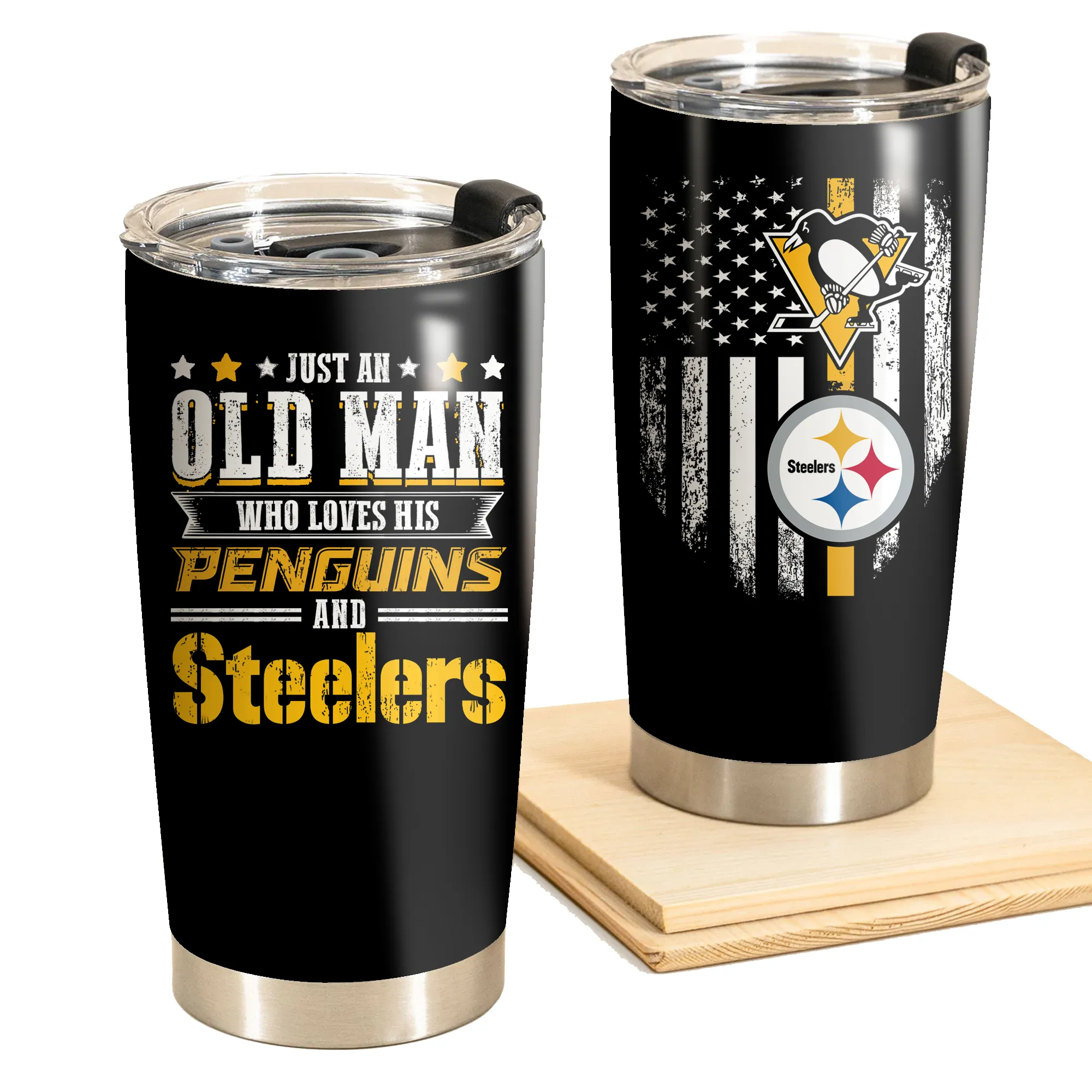 Just An Old Man Who Loves His Pittsburgh Football And Hockey Tumbler