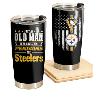 Just An Old Man Who Loves His Pittsburgh Football And Hockey Tumbler