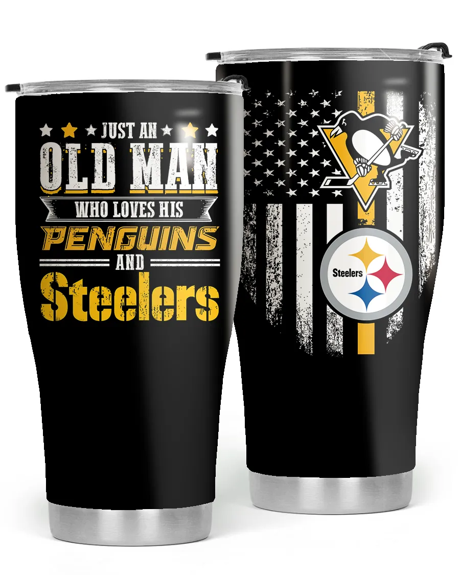 Just An Old Man Who Loves His Pittsburgh Football And Hockey Tumbler