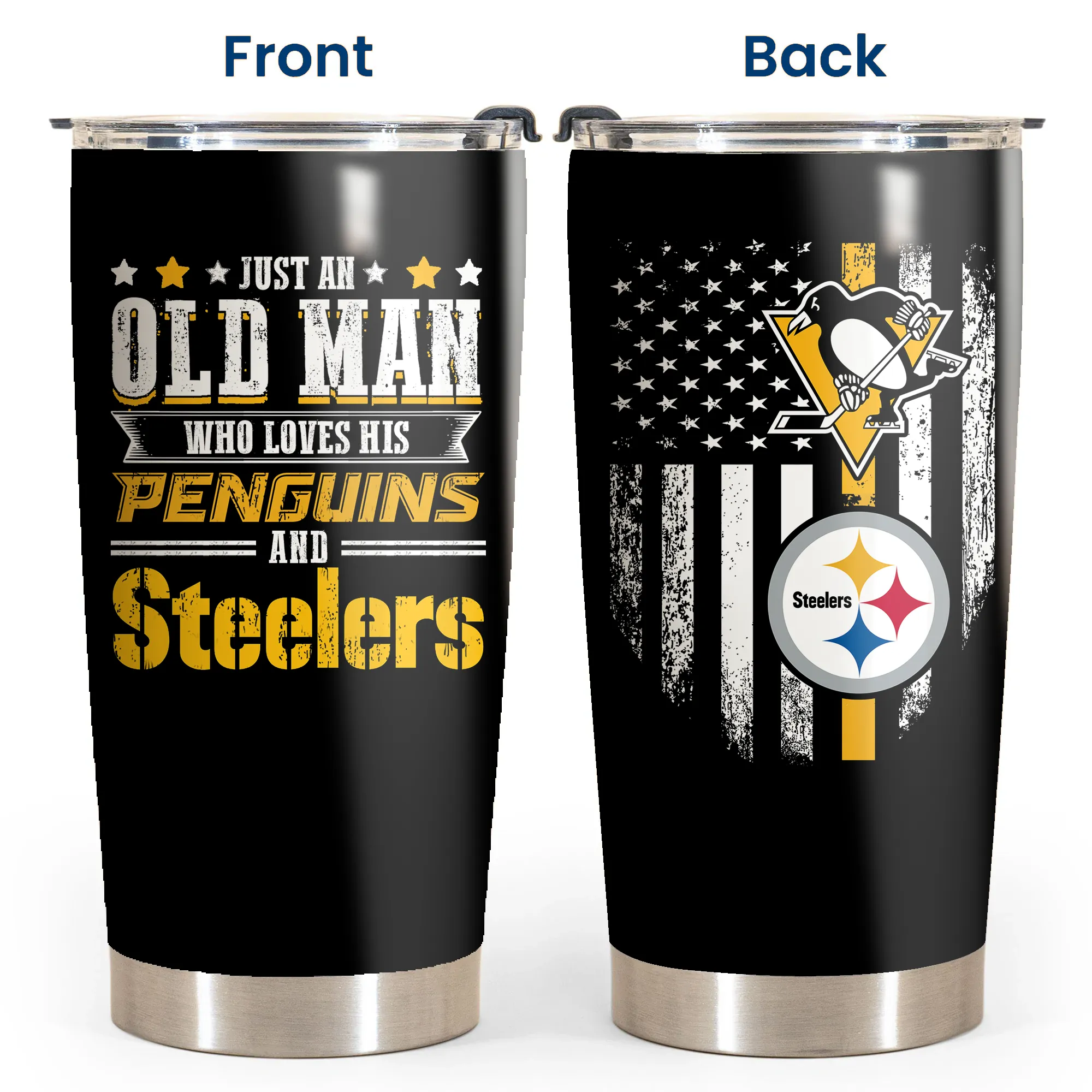 Just An Old Man Who Loves His Pittsburgh Football And Hockey Tumbler