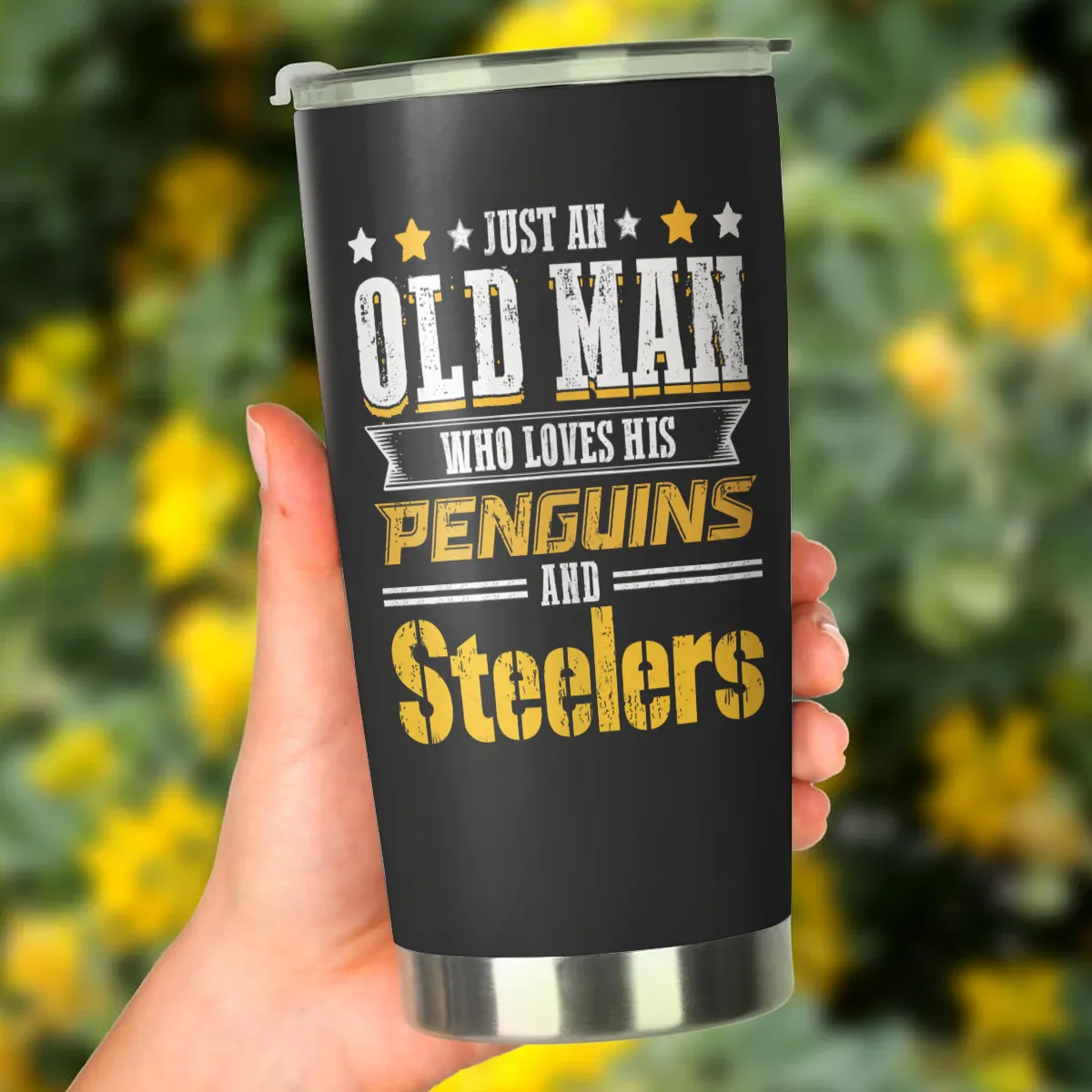 Just An Old Man Who Loves His Pittsburgh Football And Hockey Tumbler