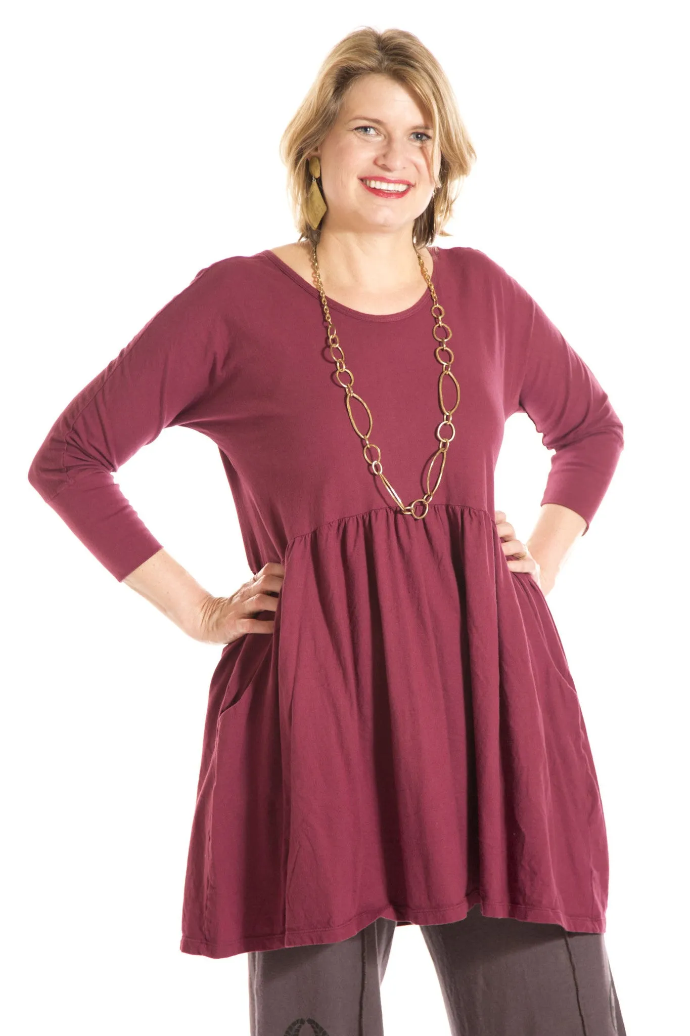 Long Sleeve Babydoll Tunic UnPrinted-Blue Fish Clothing