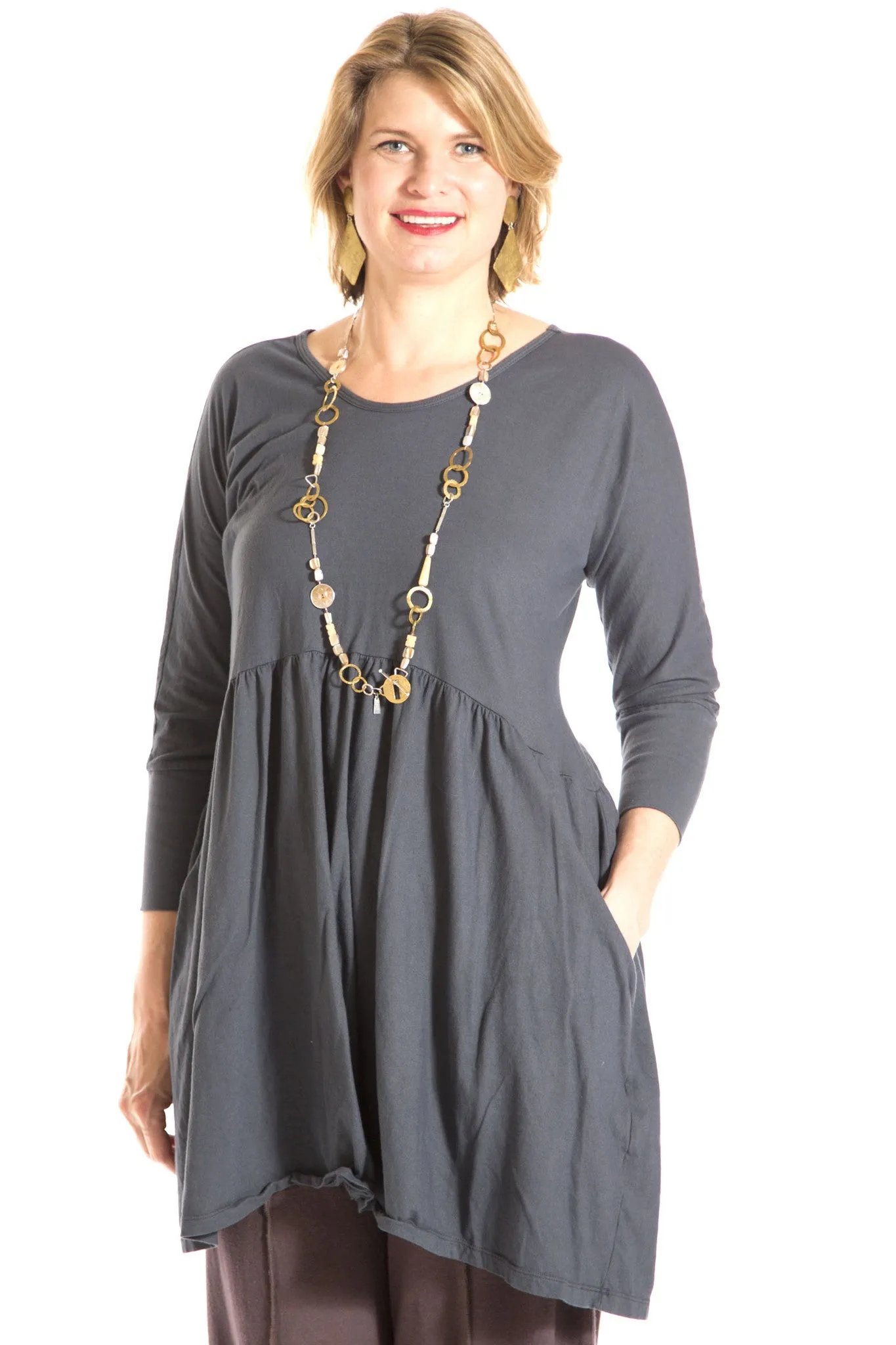 Long Sleeve Babydoll Tunic UnPrinted-Blue Fish Clothing