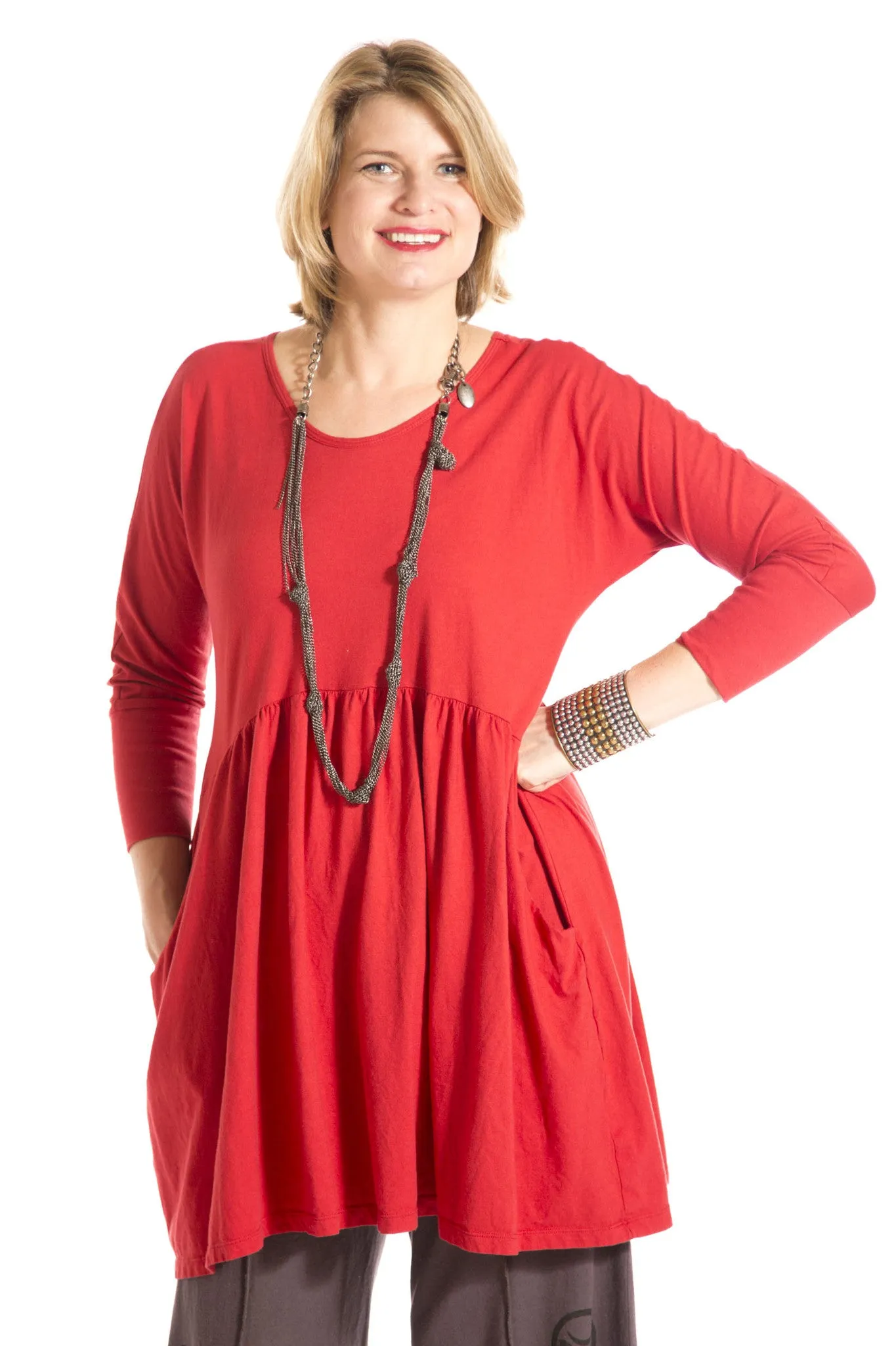 Long Sleeve Babydoll Tunic UnPrinted-Blue Fish Clothing