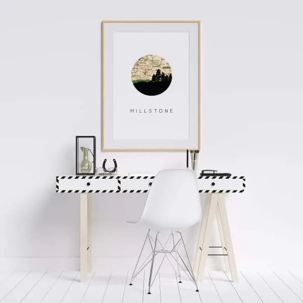 Millstone, New Jersey city skyline with vintage Millstone map