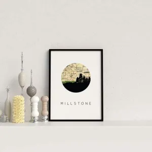 Millstone, New Jersey city skyline with vintage Millstone map