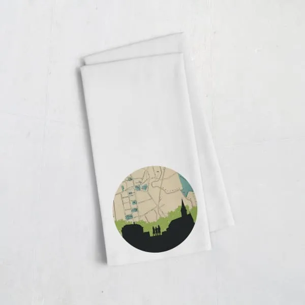 Morristown, New Jersey city skyline with vintage Morristown map