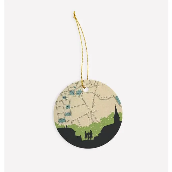 Morristown, New Jersey city skyline with vintage Morristown map