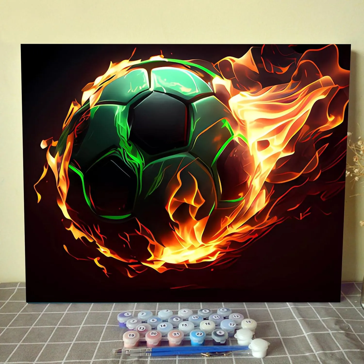 NEW Retails $40, DIY Paint by Number for Adults, Green Soccer Paint by Numbers DIY Painting Acrylic Paint by Numbers Painting Kit Home Wall Living Room Bedroom Decoration, DIY Frame-Soccer Picture, 16x20 frameless