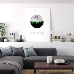 Parsippany, New Jersey city skyline with vintage Parsippany map