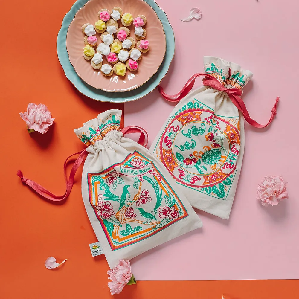 Peranakan Tiles Bat Drawstring Gift Bag (Small)