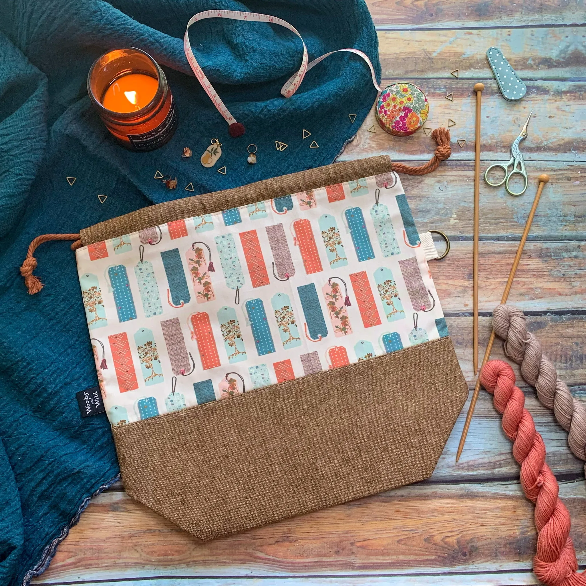 "Bookmarks"- Knitting Project Bag- Ready to Ship