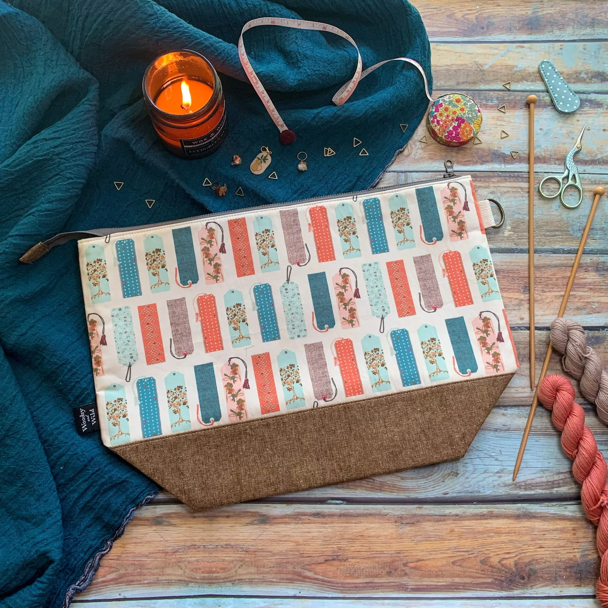 "Bookmarks"- Knitting Project Bag- Ready to Ship