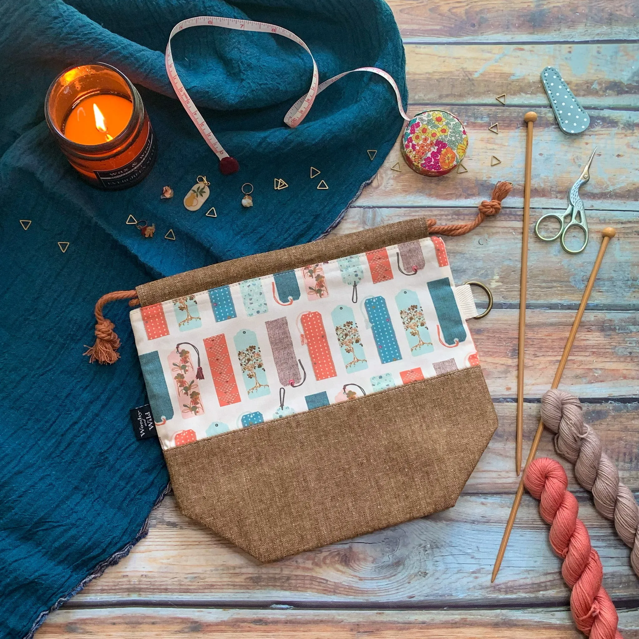 "Bookmarks"- Knitting Project Bag- Ready to Ship