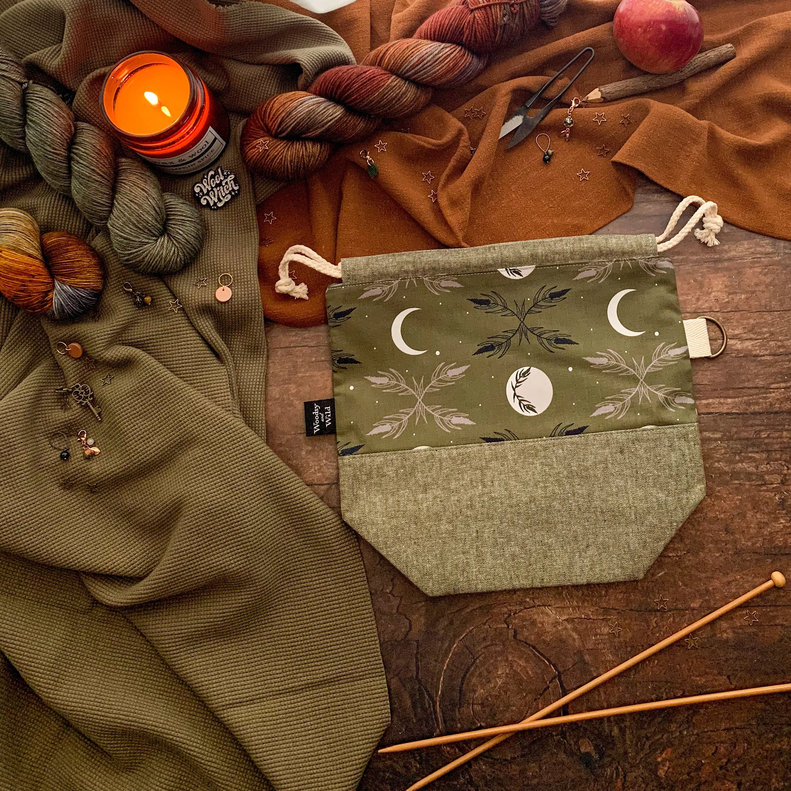 "Creeping Harvest Moon"- Knitting Project Bag- Ready to Ship