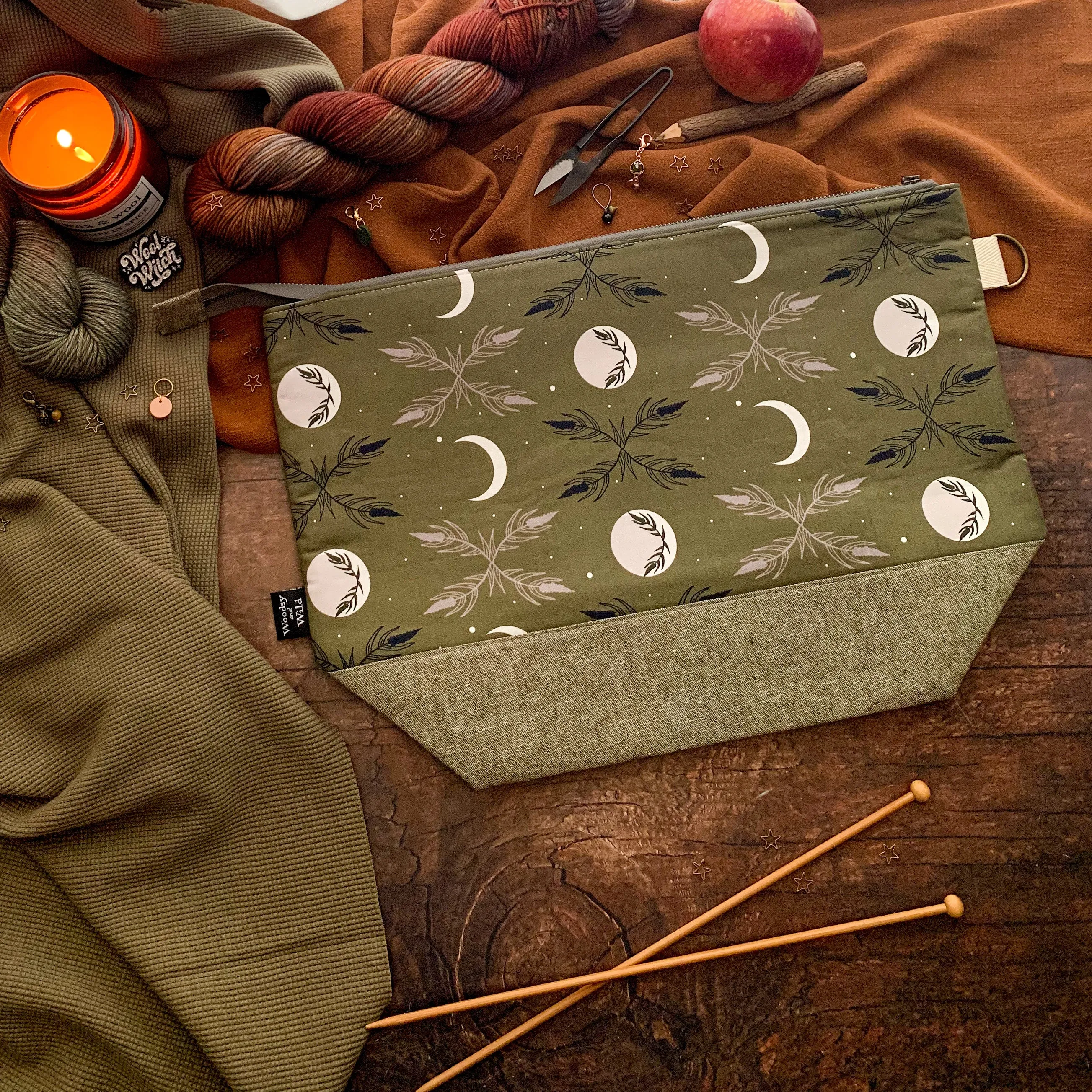 "Creeping Harvest Moon"- Knitting Project Bag- Ready to Ship