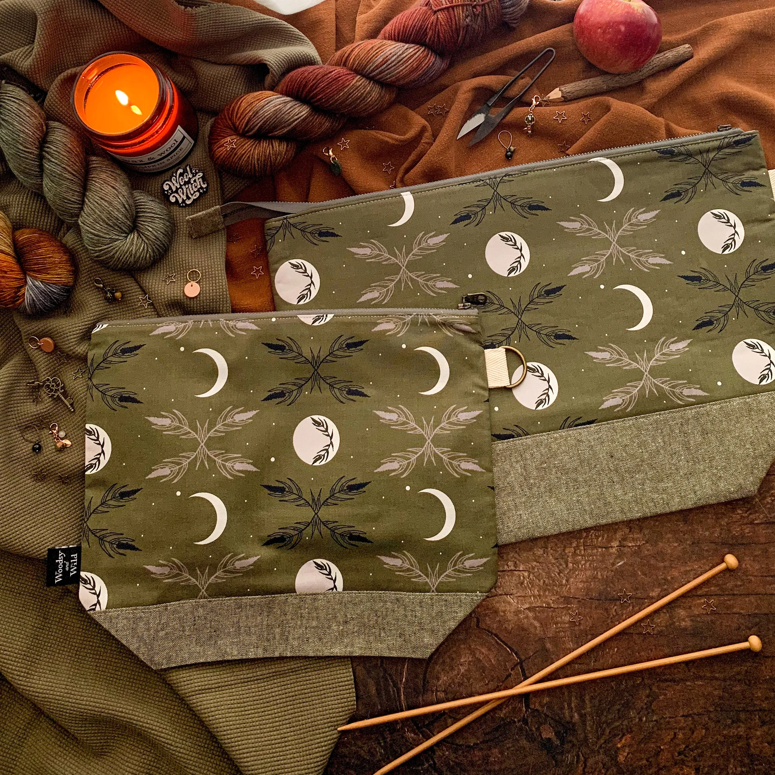 "Creeping Harvest Moon"- Knitting Project Bag- Ready to Ship