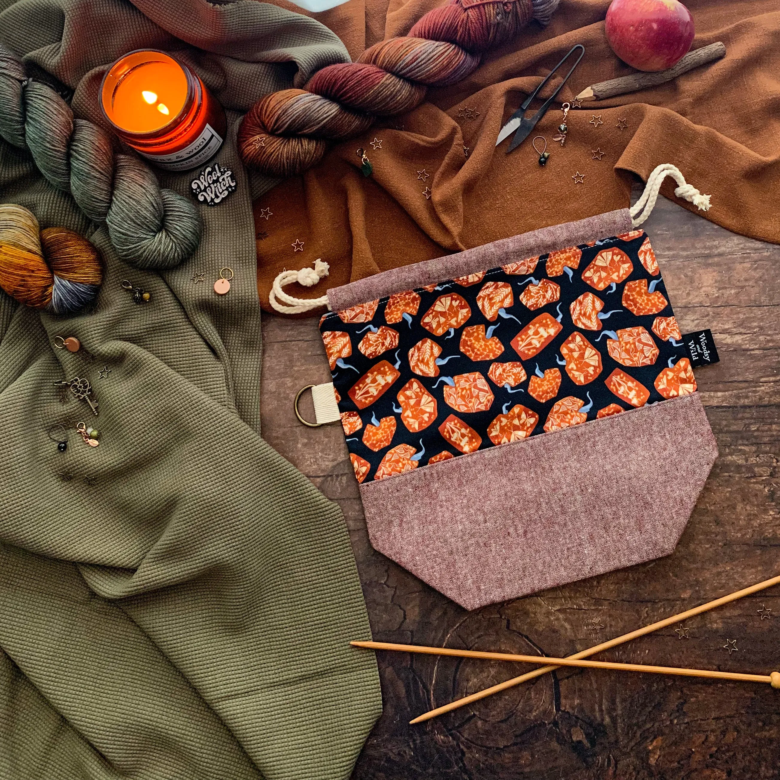 "Pumpkins"- Knitting Project Bag- Ready to Ship