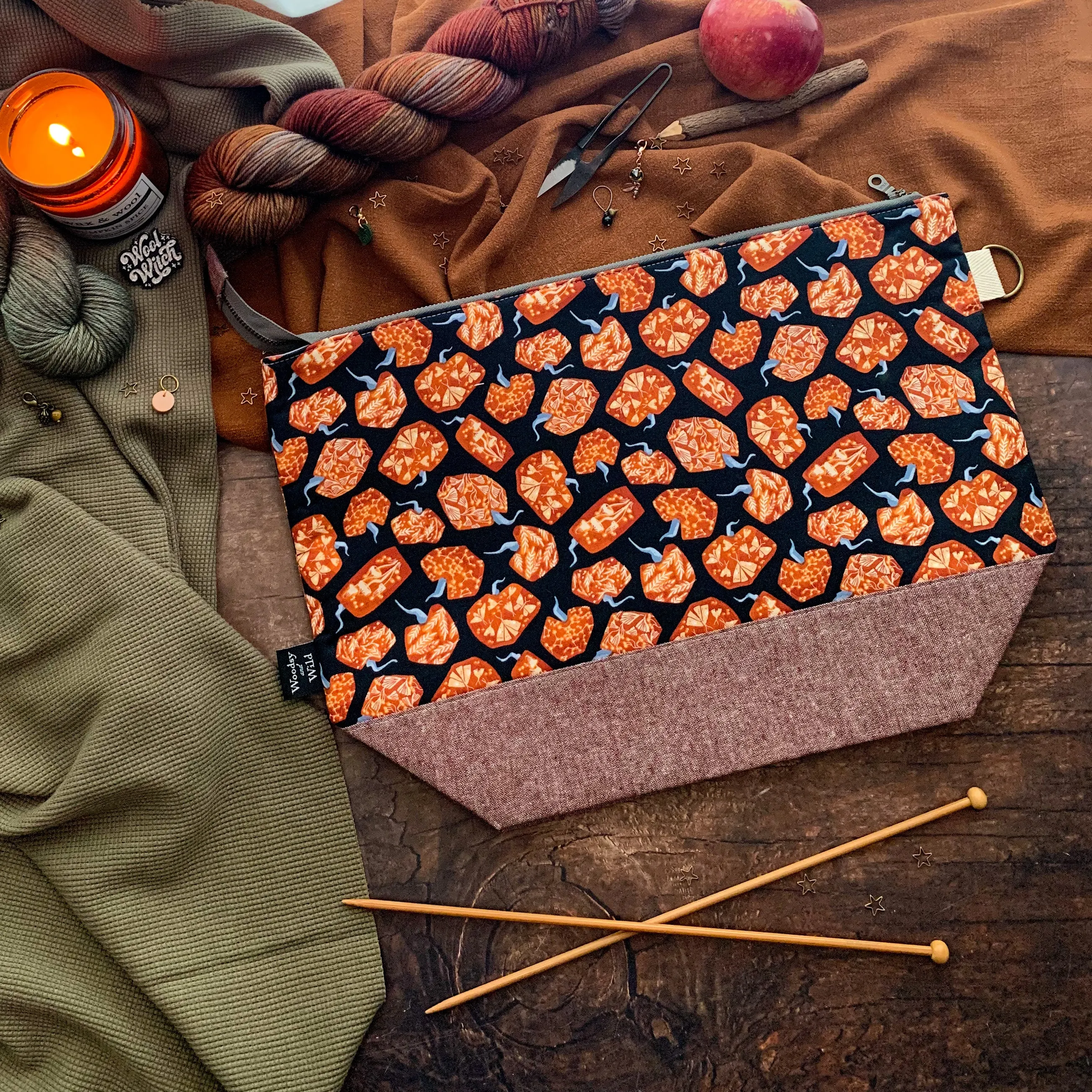"Pumpkins"- Knitting Project Bag- Ready to Ship
