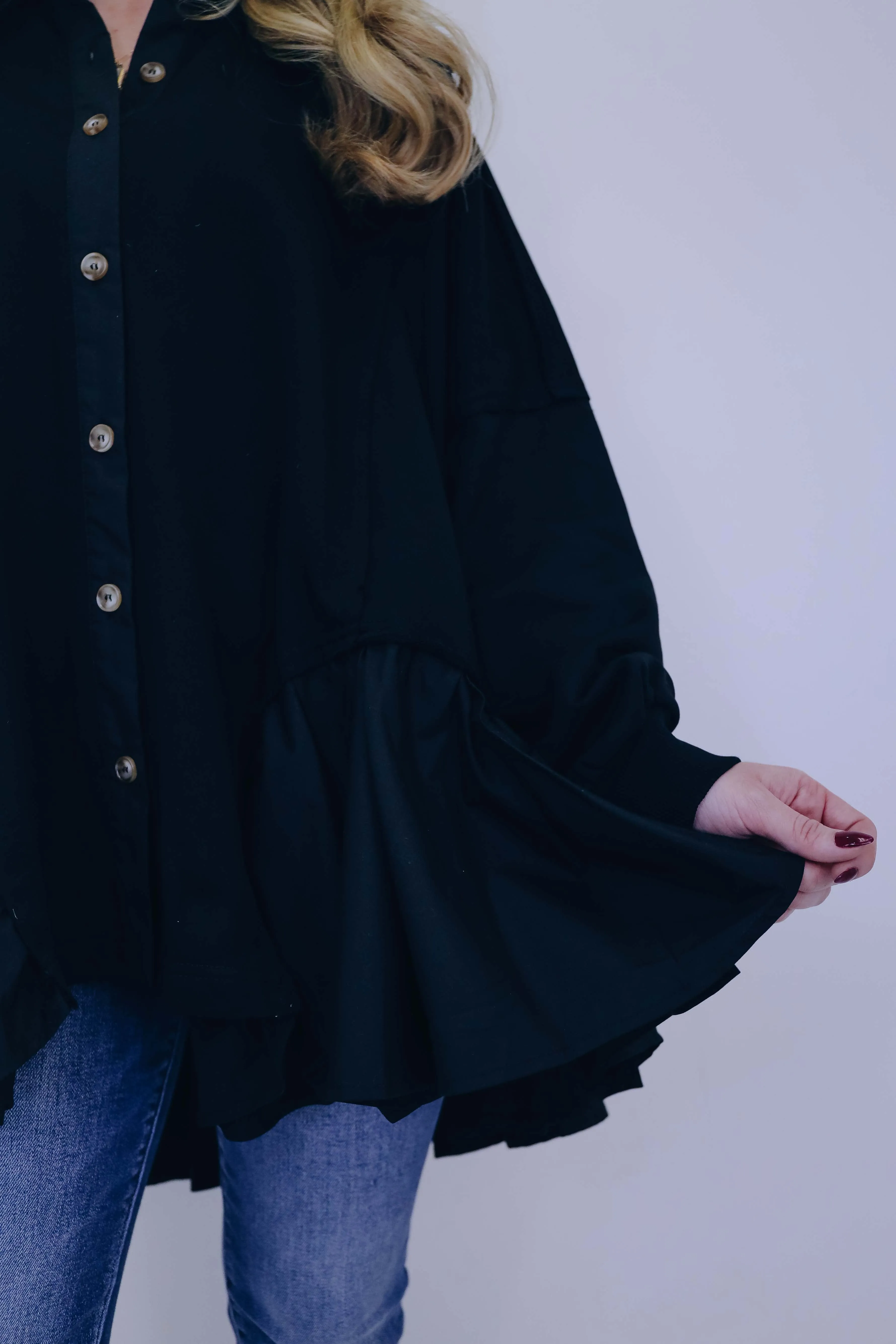 Ritzy Ruffle Hem Button Front Tunic - 3 Colors