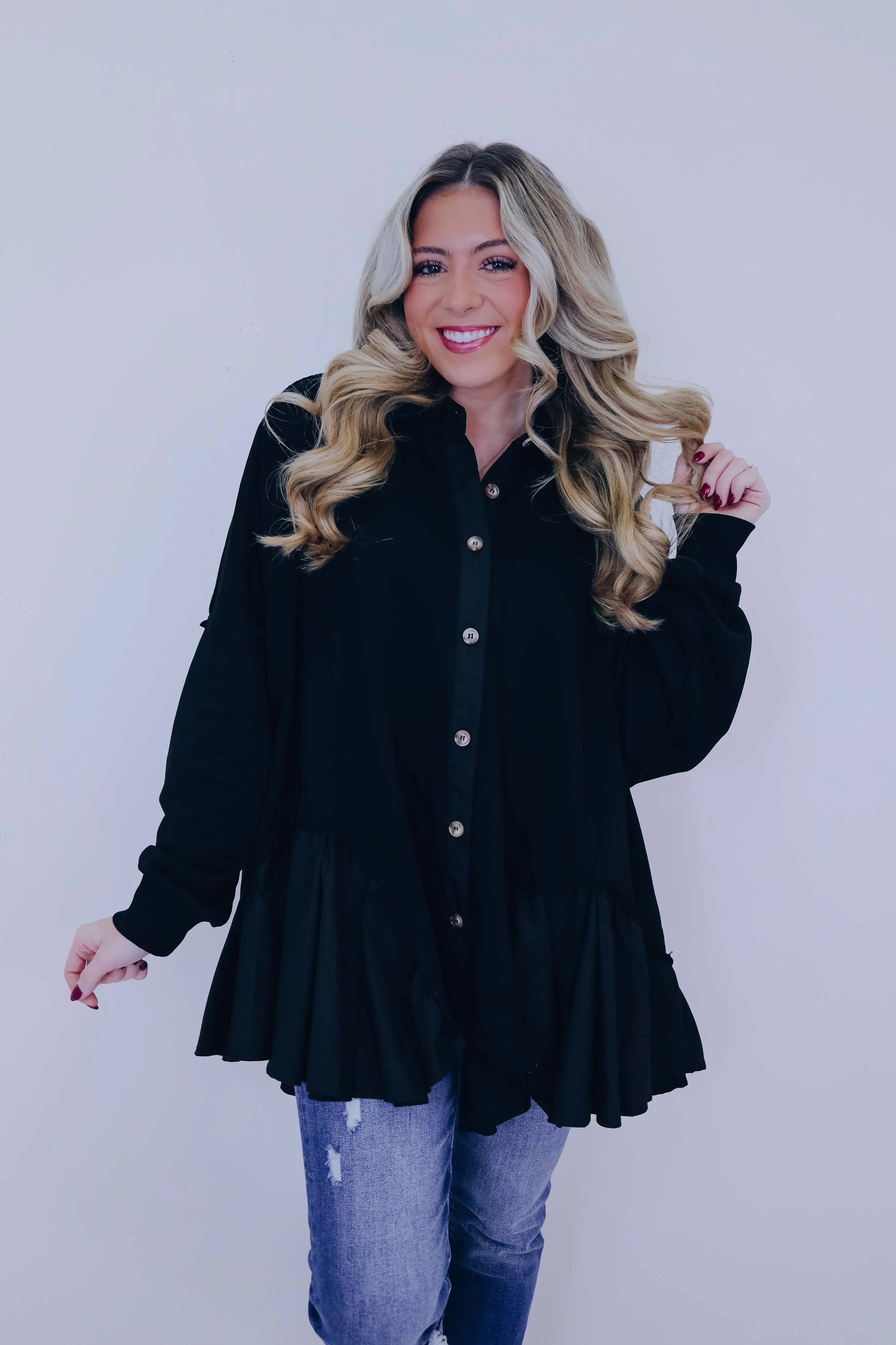 Ritzy Ruffle Hem Button Front Tunic - 3 Colors