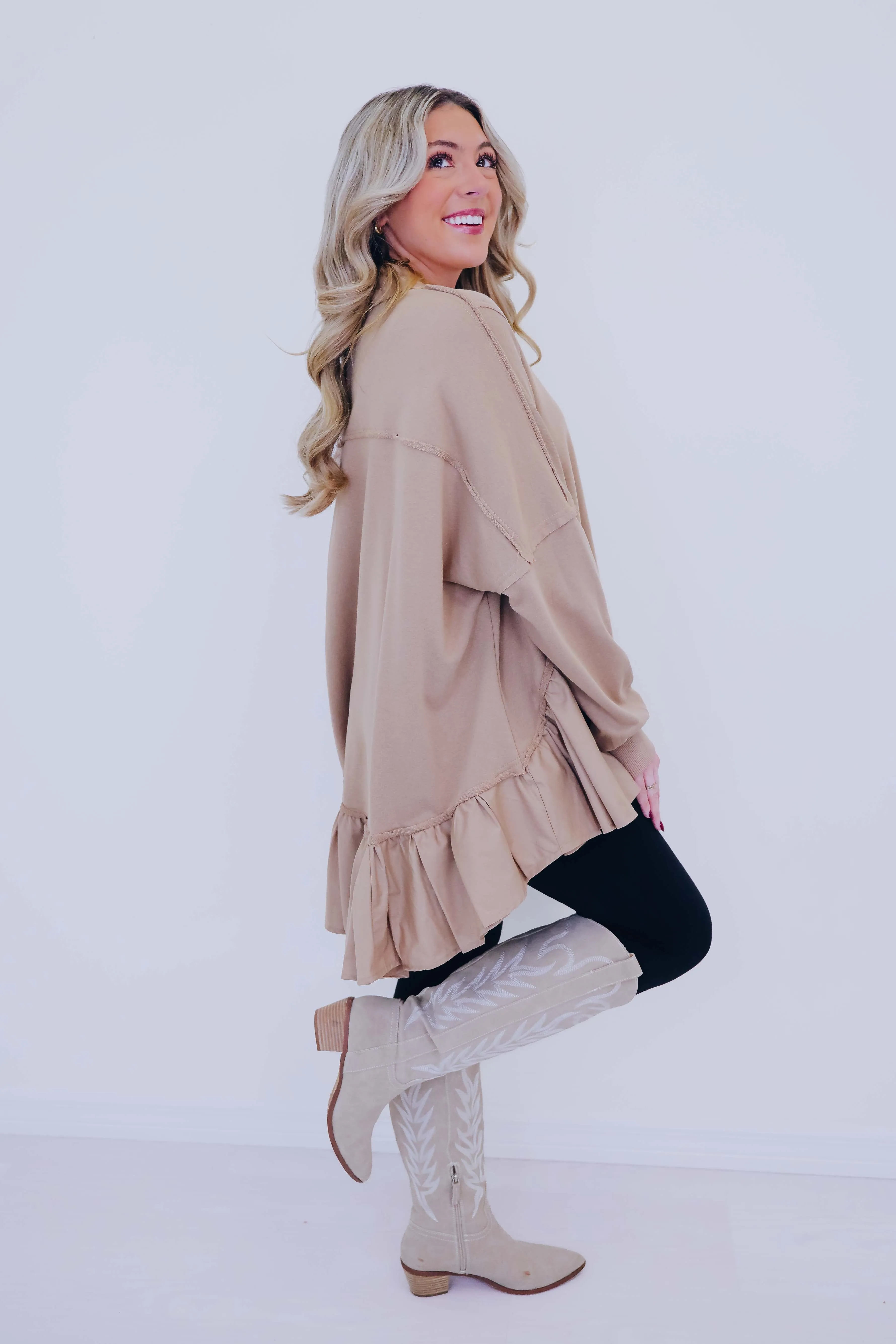 Ritzy Ruffle Hem Button Front Tunic - 3 Colors