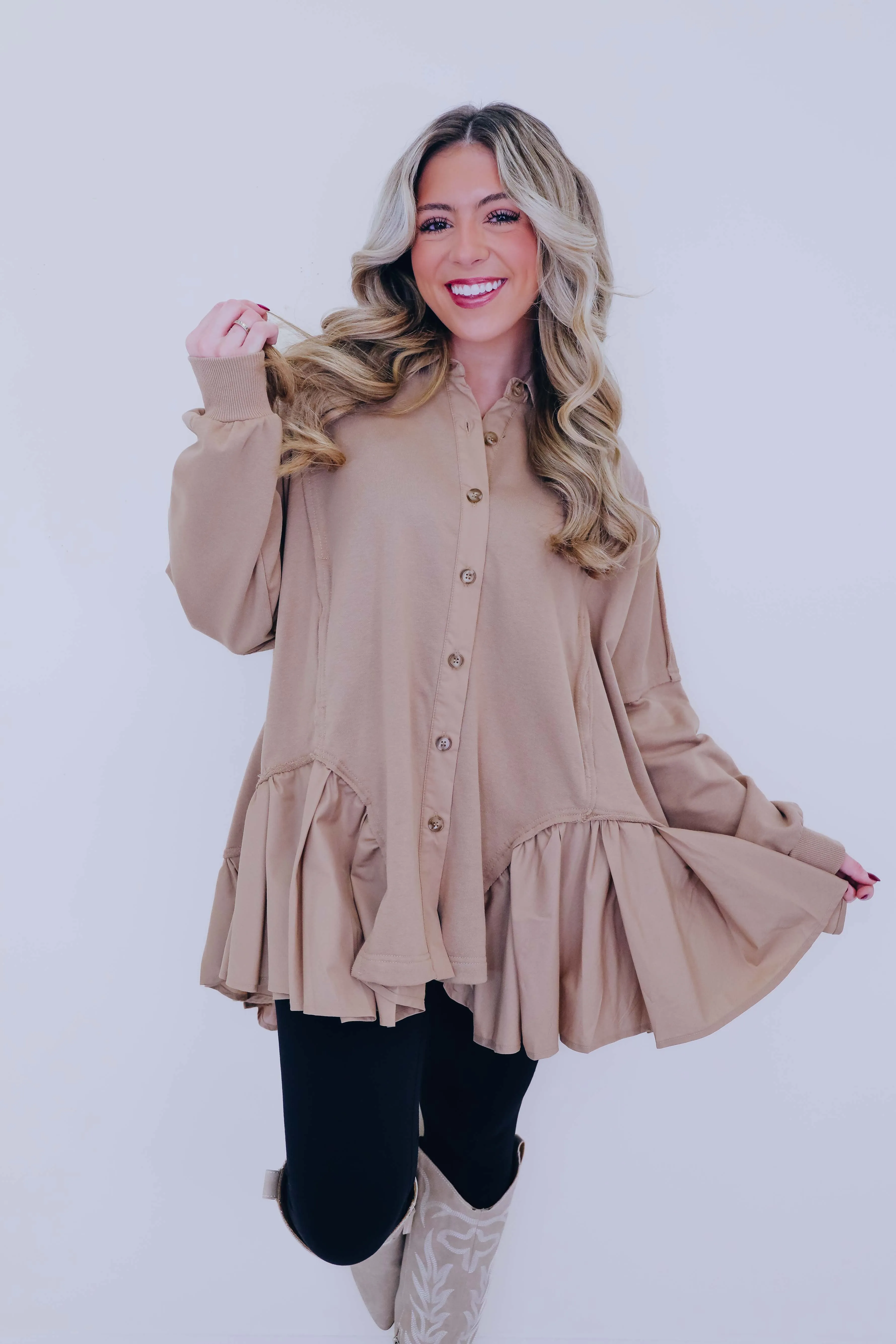 Ritzy Ruffle Hem Button Front Tunic - 3 Colors