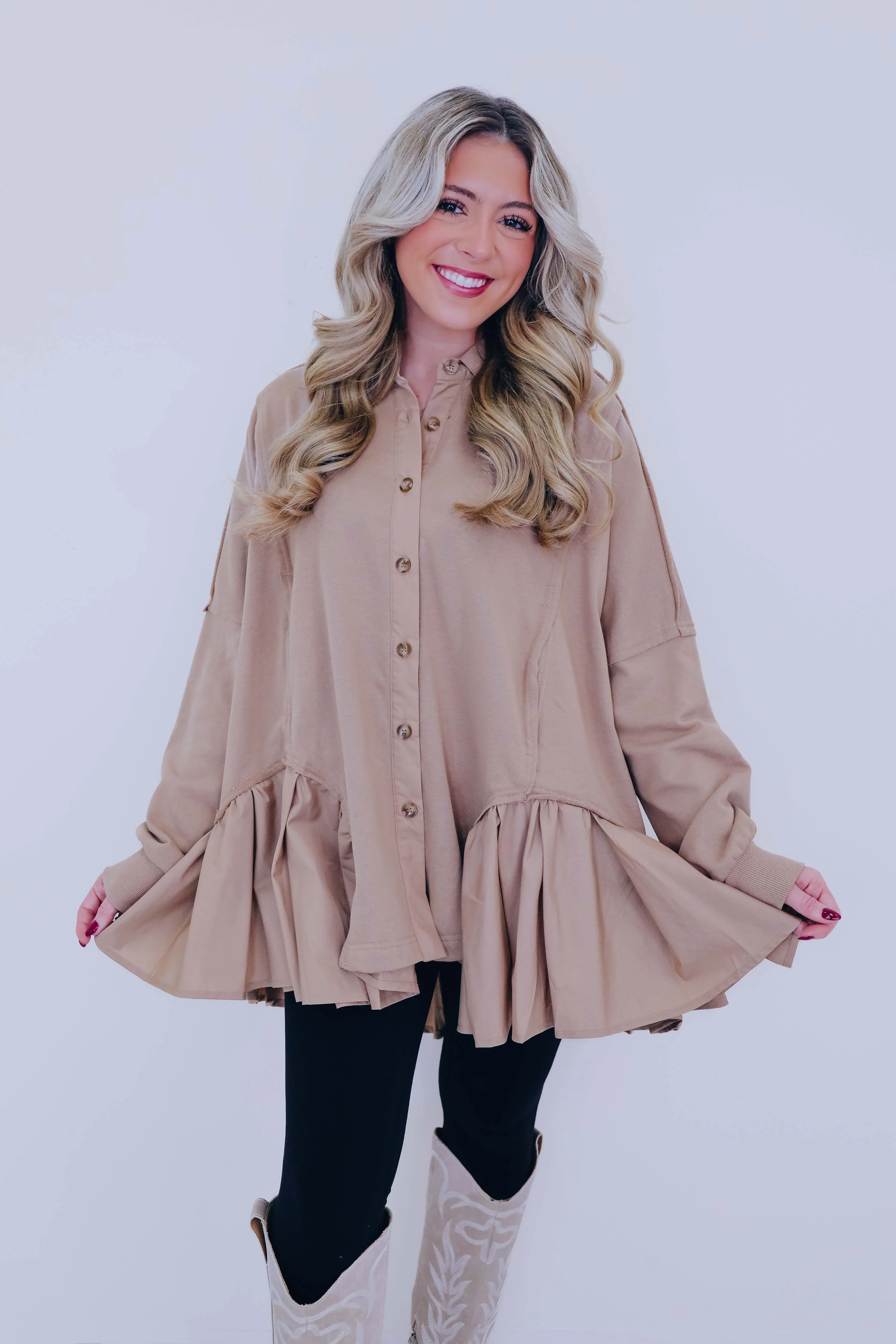 Ritzy Ruffle Hem Button Front Tunic - 3 Colors