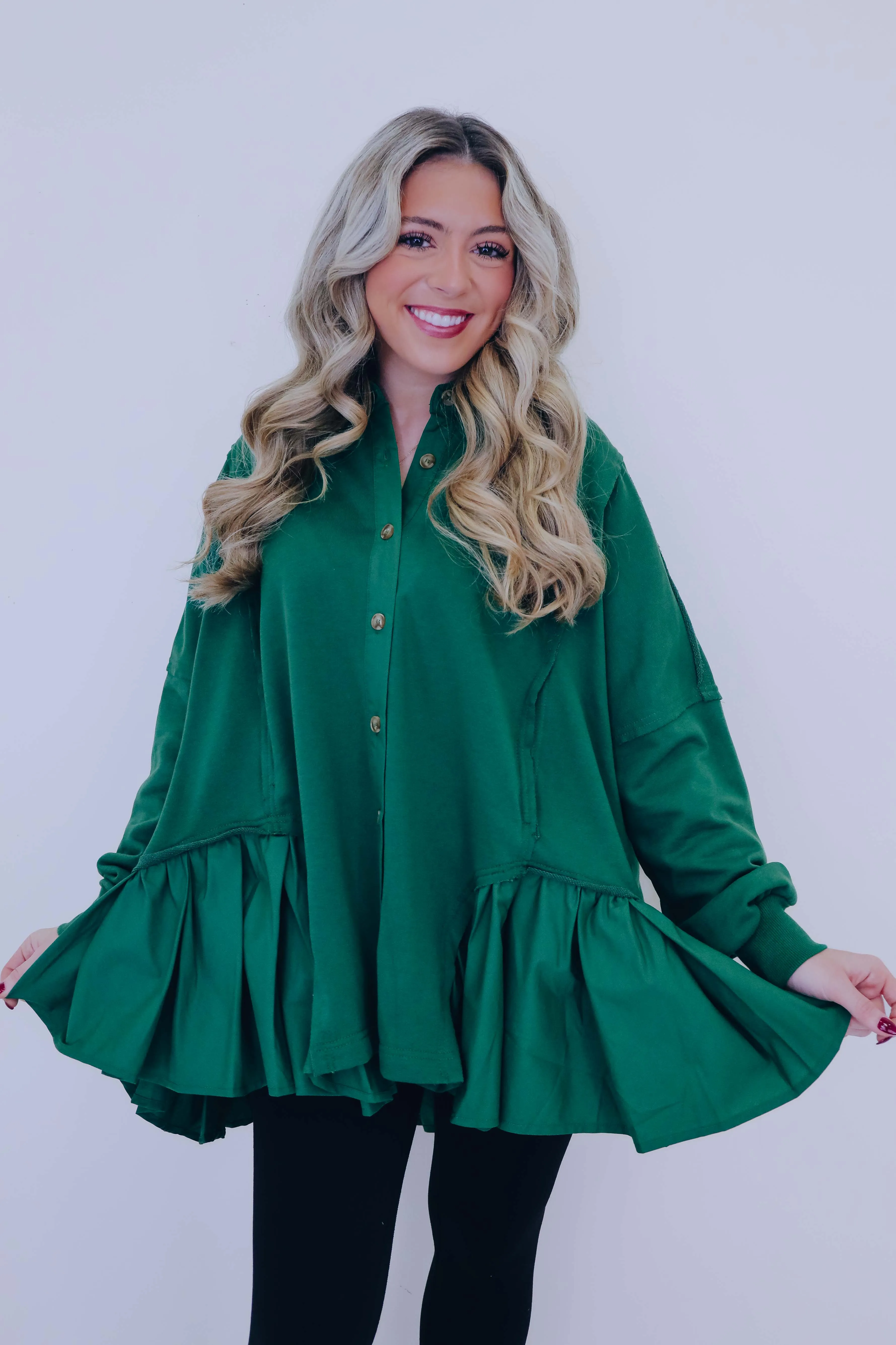 Ritzy Ruffle Hem Button Front Tunic - 3 Colors