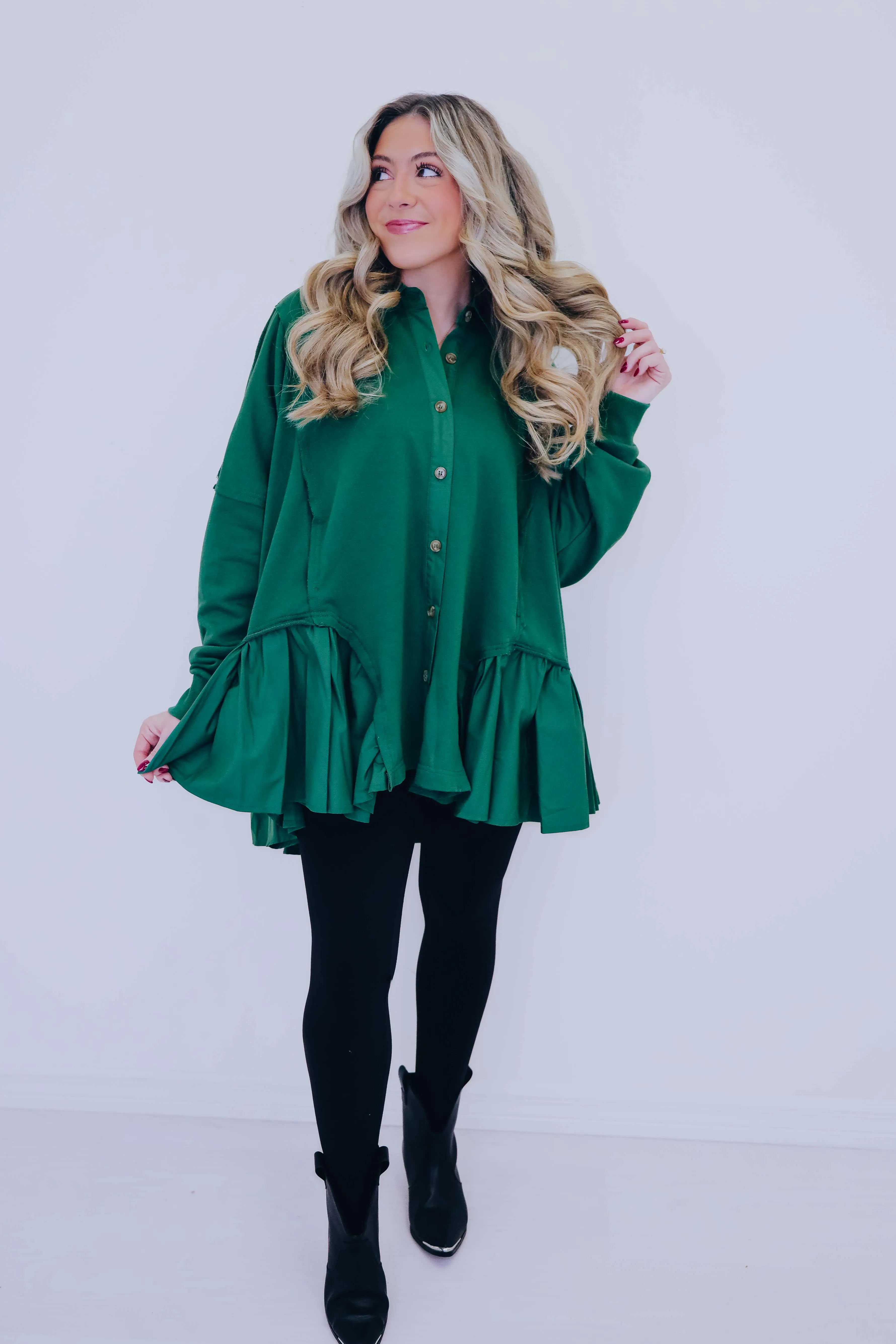 Ritzy Ruffle Hem Button Front Tunic - 3 Colors