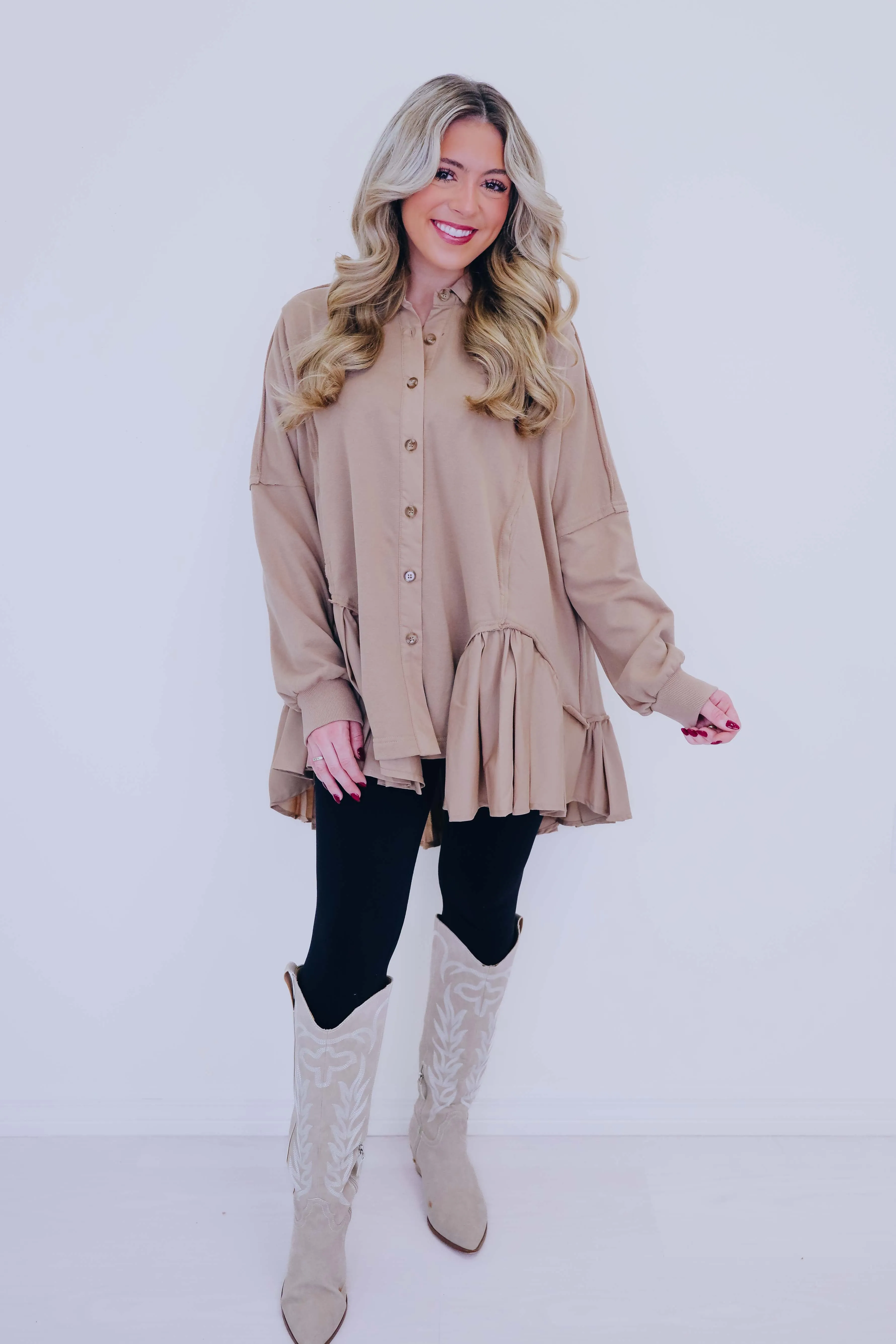 Ritzy Ruffle Hem Button Front Tunic - 3 Colors