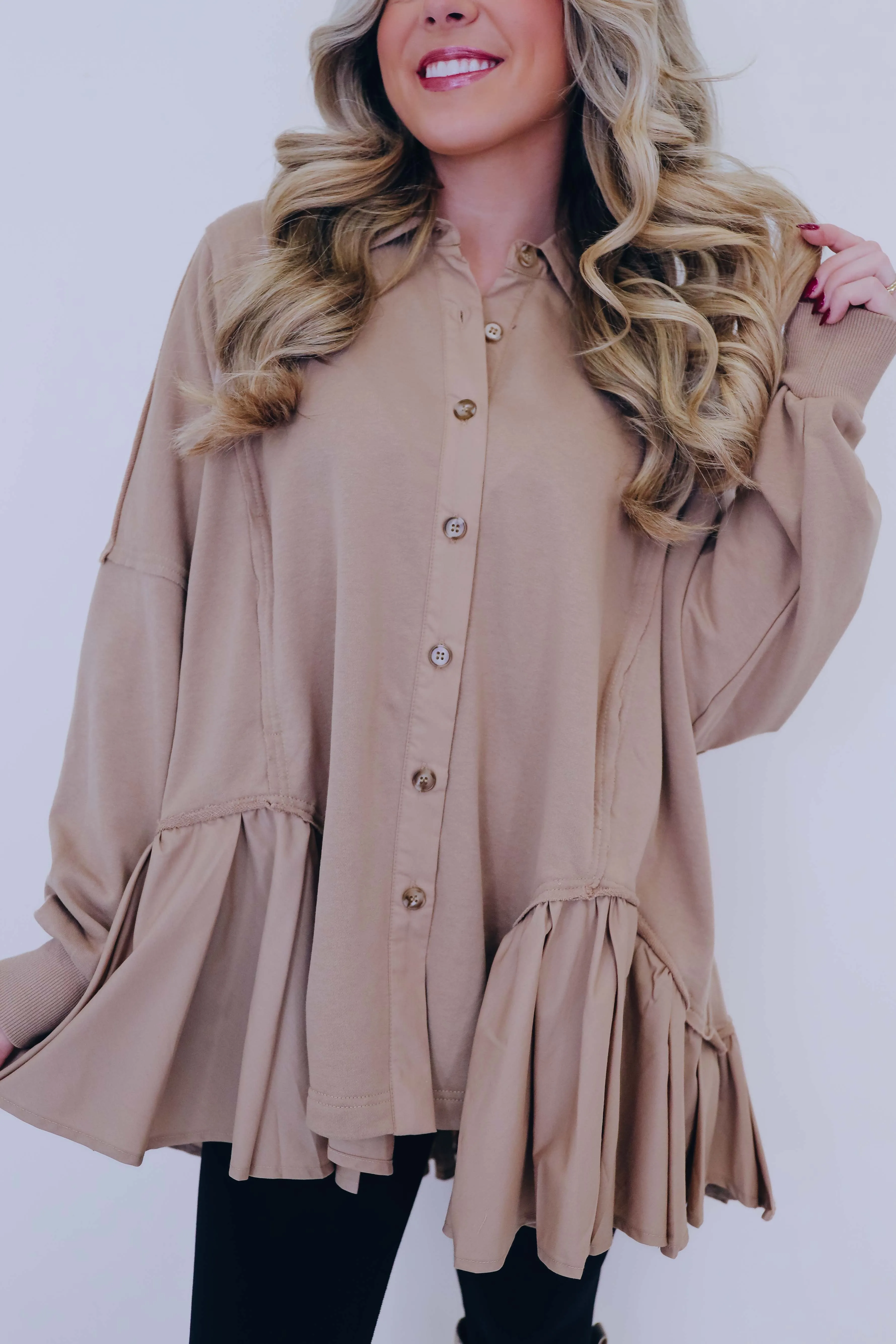 Ritzy Ruffle Hem Button Front Tunic - 3 Colors