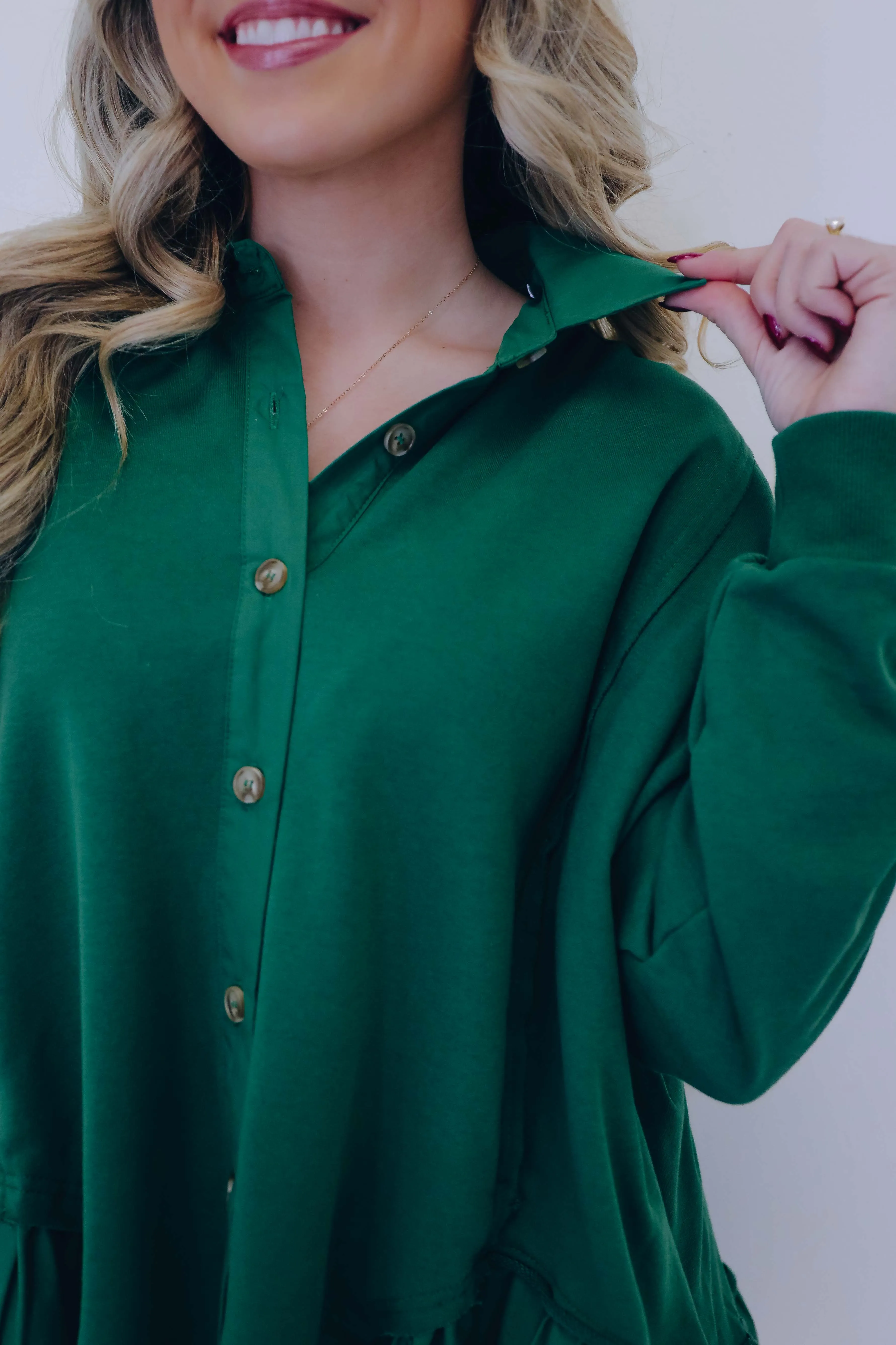 Ritzy Ruffle Hem Button Front Tunic - 3 Colors