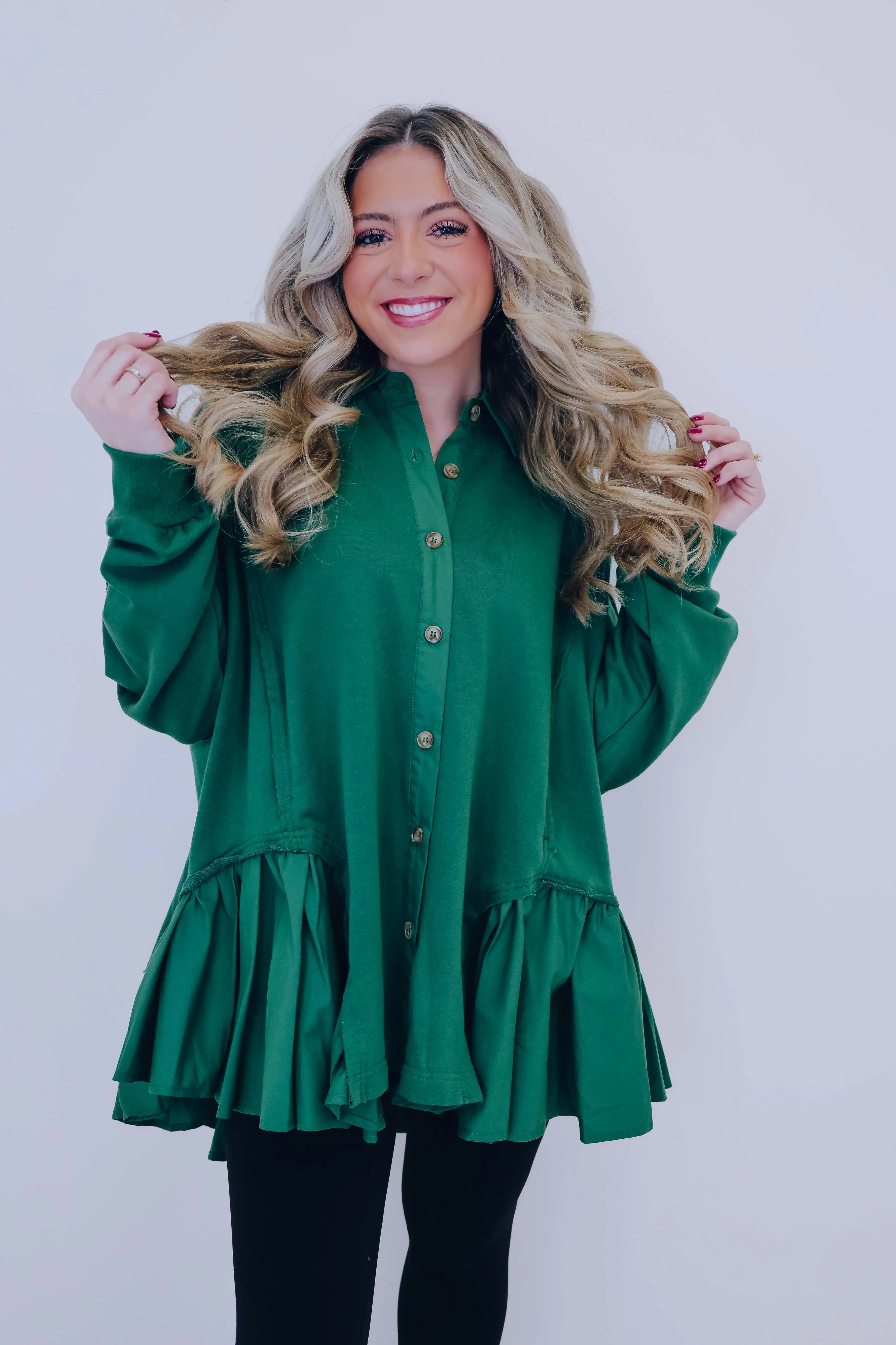 Ritzy Ruffle Hem Button Front Tunic - 3 Colors