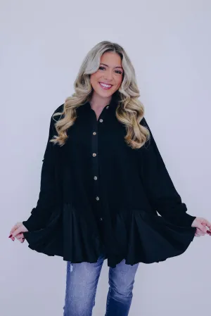 Ritzy Ruffle Hem Button Front Tunic - 3 Colors