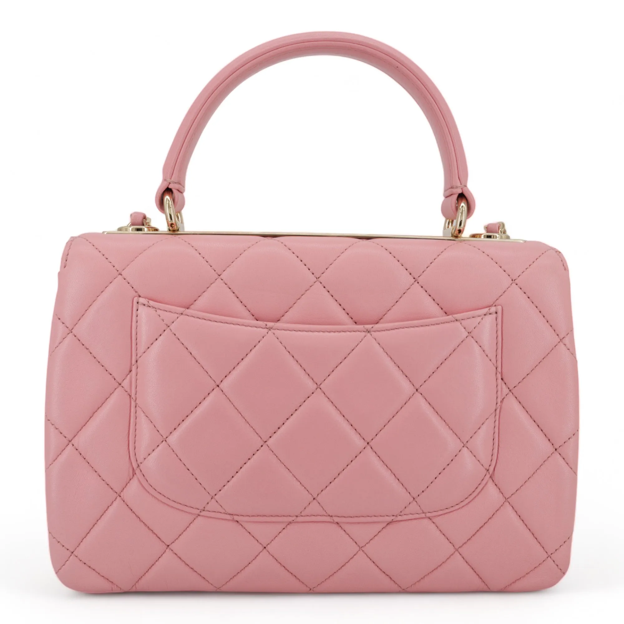 Small Trendy CC Flap Bag with Top Handle in Pink Lambskin