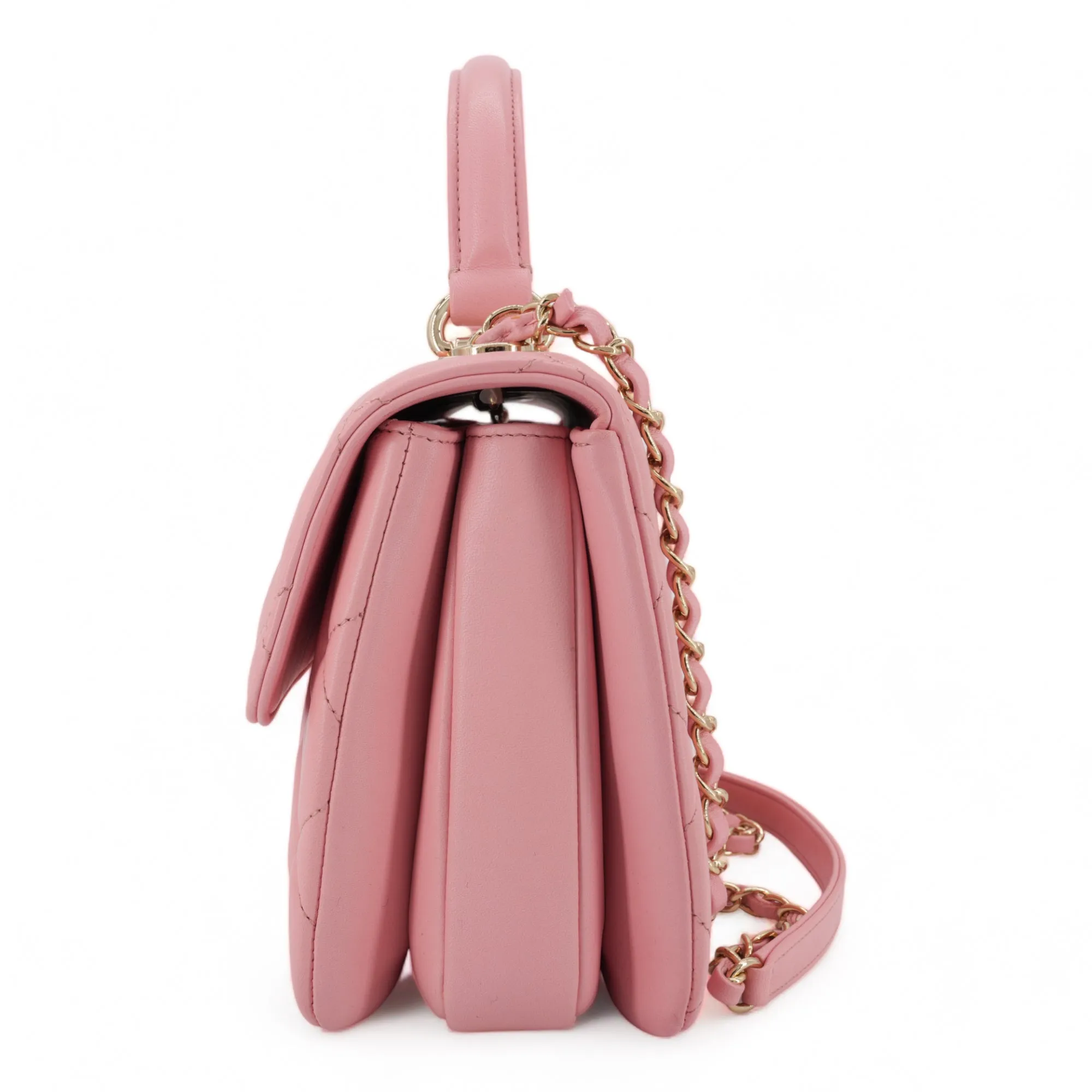 Small Trendy CC Flap Bag with Top Handle in Pink Lambskin
