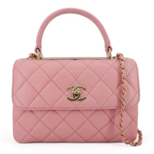 Small Trendy CC Flap Bag with Top Handle in Pink Lambskin