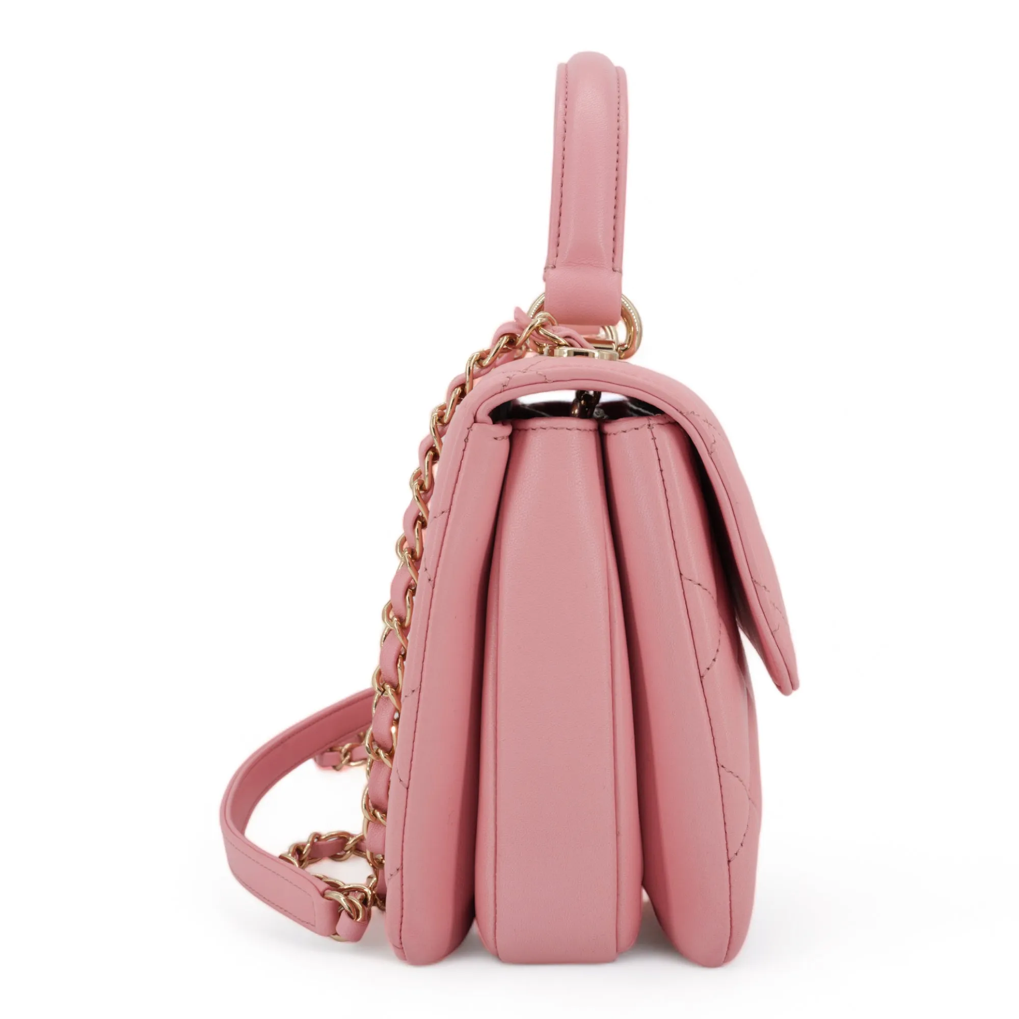Small Trendy CC Flap Bag with Top Handle in Pink Lambskin