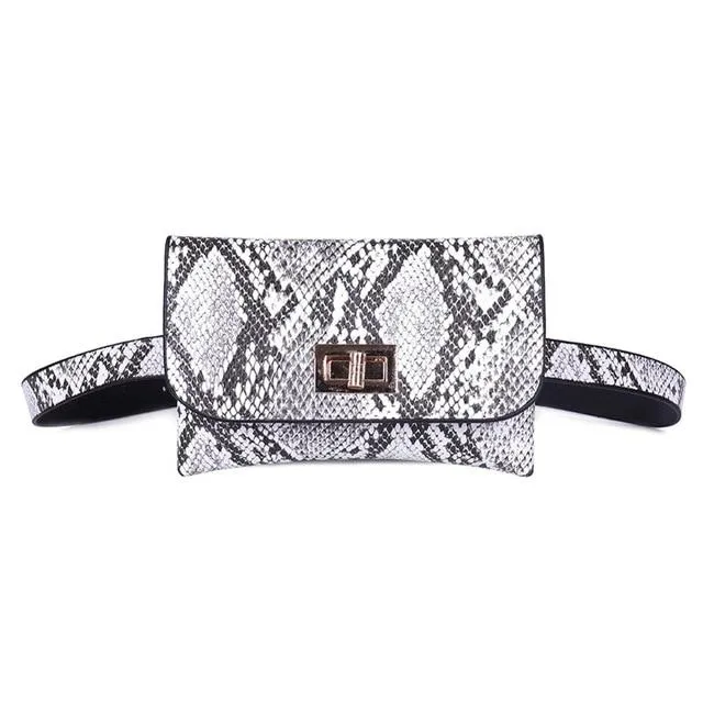 Snake Pattern Shoulder Waist Bag Fanny Belt Packs Phone Pouch Women Flap Vegan Leather Crossbody Casual Messenger Chest Bags
