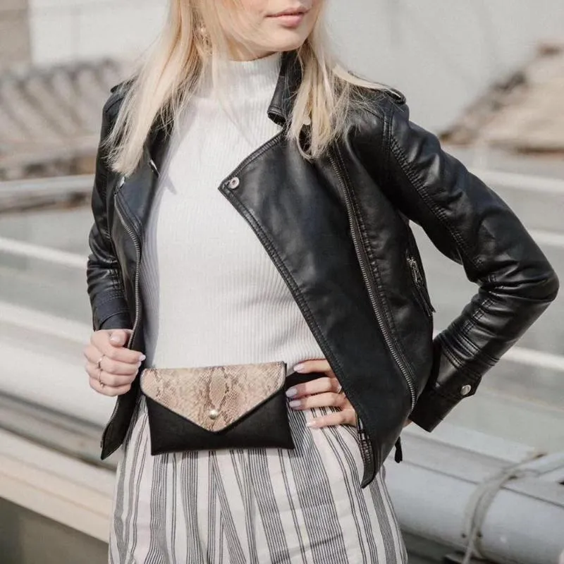 Snake Pattern Shoulder Waist Bag Fanny Belt Packs Phone Pouch Women Flap Vegan Leather Crossbody Casual Messenger Chest Bags